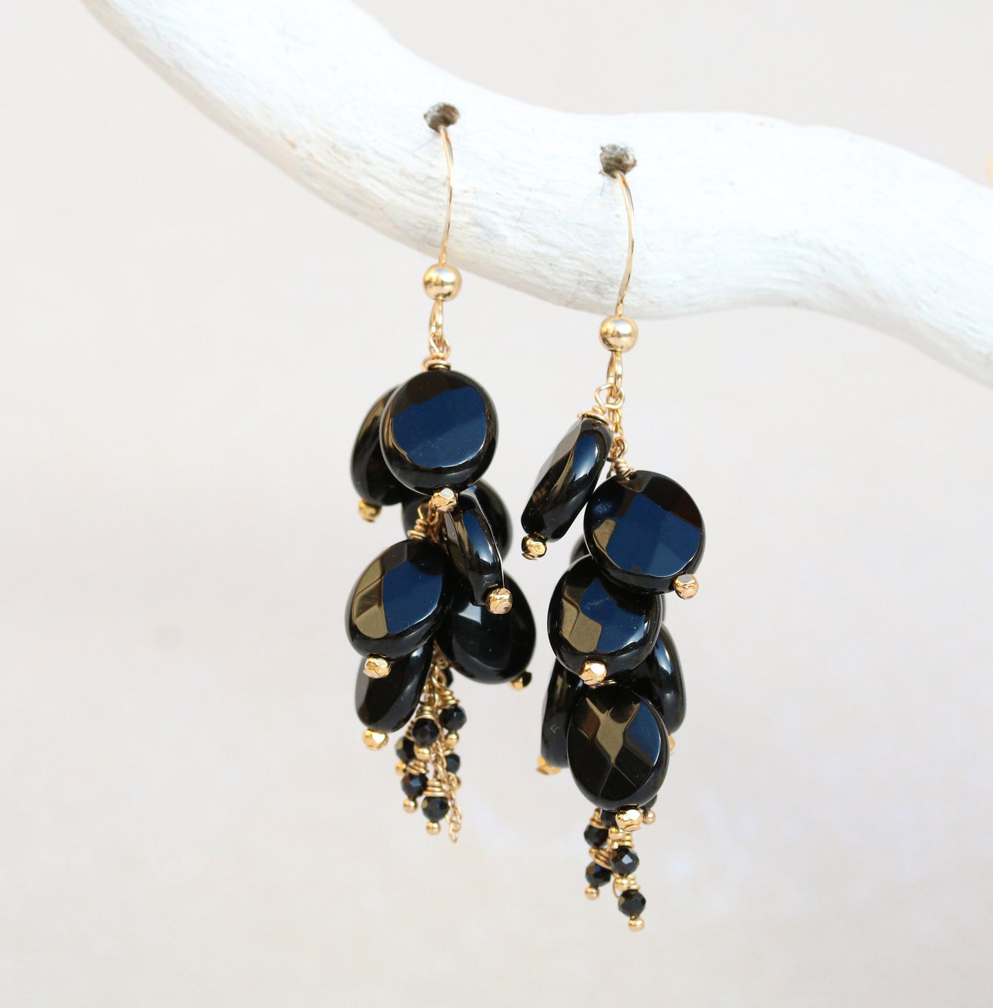 Handmade Gold Filled Black Onyx Agate Cluster Earrings
