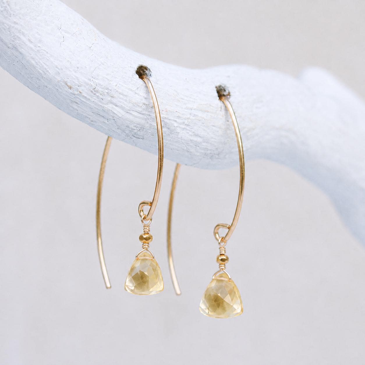 Handmade Faceted Citrine Drop Modern Earwire 14ct Gold Fill Earrings November Birthstone Gift Idea