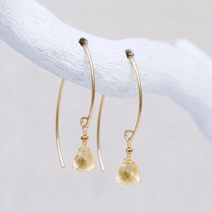 Handmade Faceted Citrine Drop Modern Earwire 14ct Gold Fill Earrings November Birthstone Gift Idea
