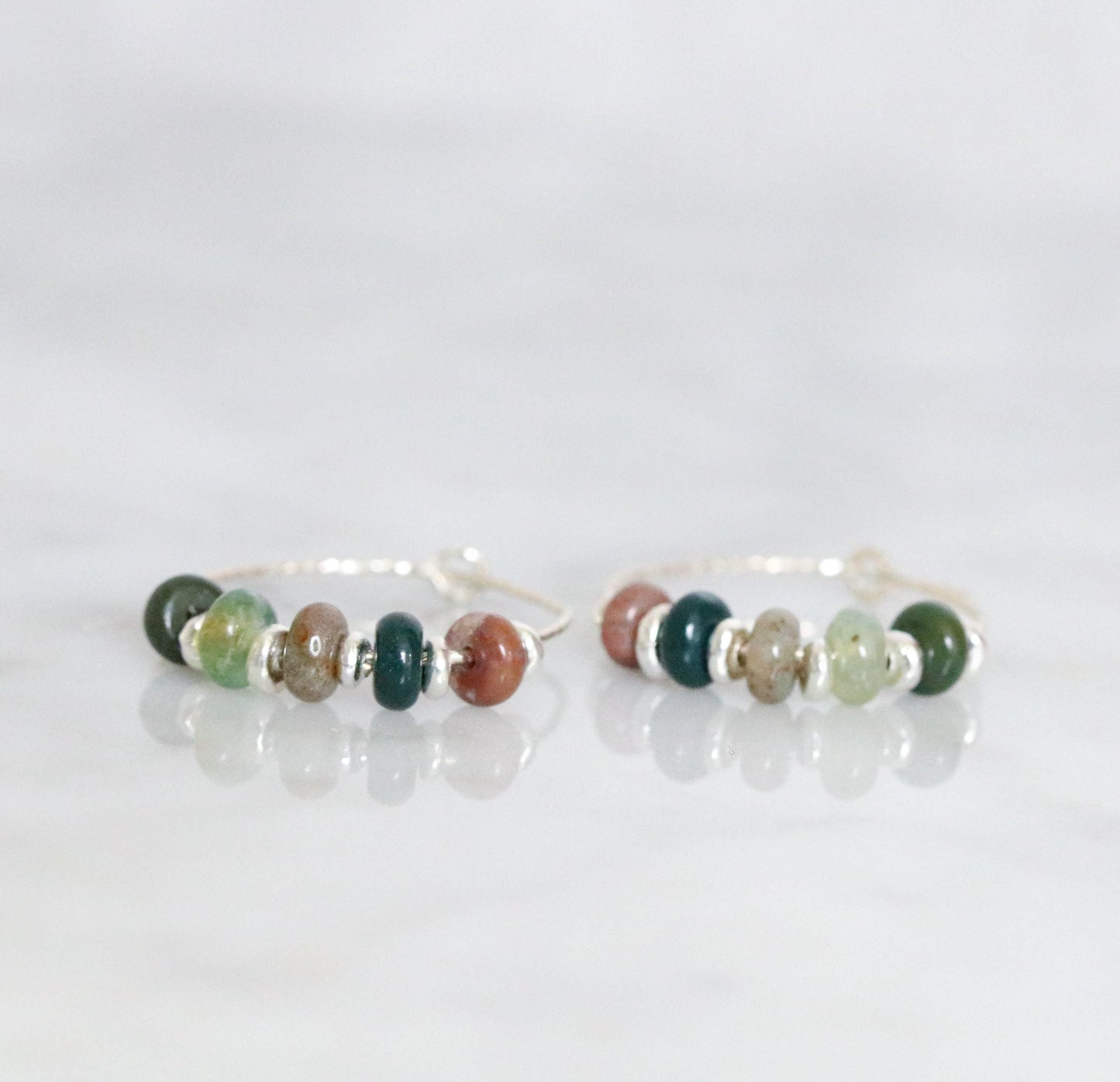 Handmade Indian Agate Sterling Silver Hoop Earrings