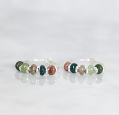 Handmade Indian Agate Sterling Silver Hoop Earrings
