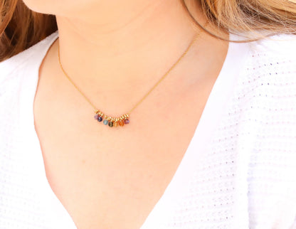 Rainbow Gemstone Mini Coin Necklace: 14k Gold Filled Charm, Handmade in France