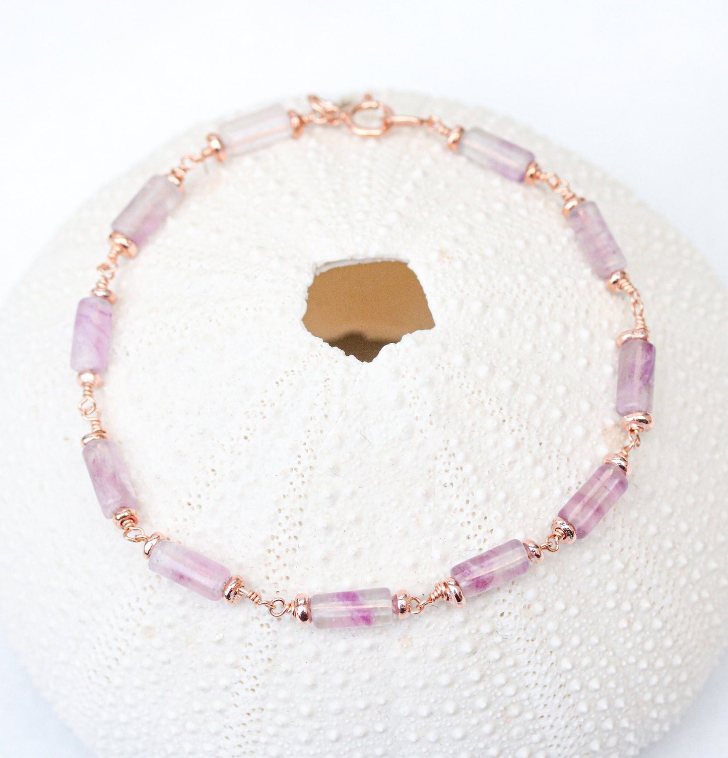 Natural Fluorite Bracelet: Rose Gold Chain, Dainty Gemstone Jewelry