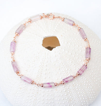 Natural Fluorite Bracelet: Rose Gold Chain, Dainty Gemstone Jewelry