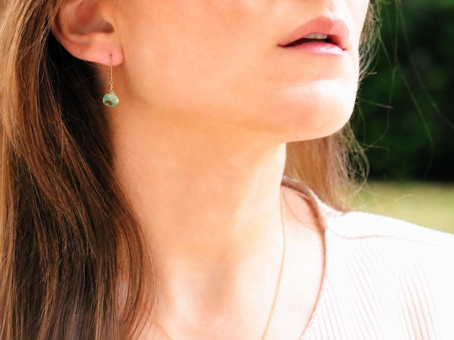 Peruvian Opal Earrings, Gold Filled Drop Earrings, Green Opal Earrings, Natural Gemstone Earrings, Handmade Gift for Her