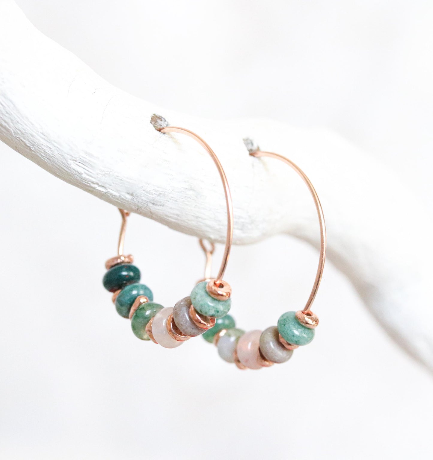 Handmade Indian Agate Rose Gold Hoop Earrings