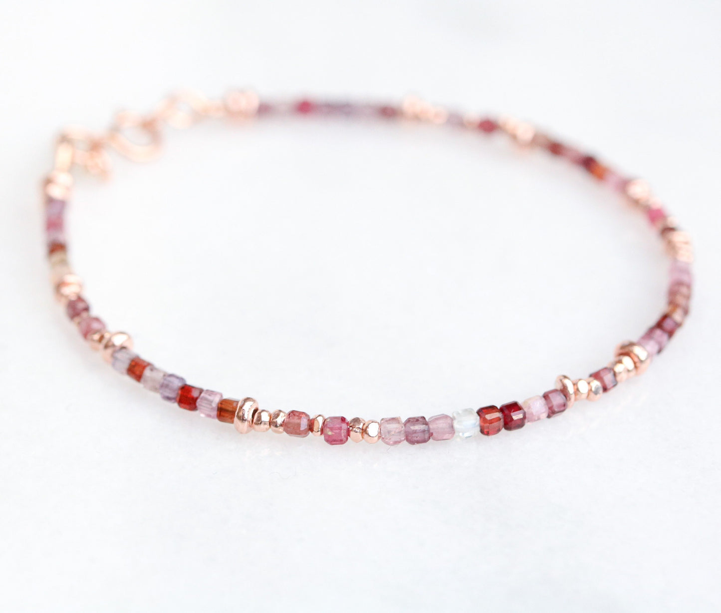 Red Spinel Bracelet: Rose Gold Karen Hill Tribe Nugget Beads