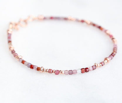 Red Spinel Bracelet: Rose Gold Karen Hill Tribe Nugget Beads