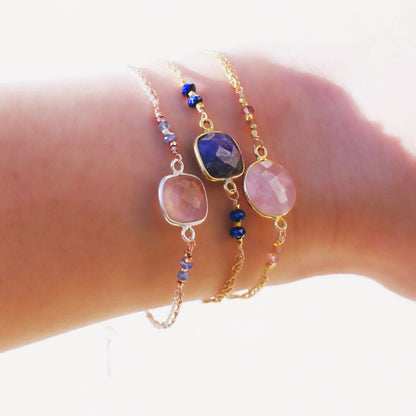 Handmade Rose Quartz Gold Bracelet: Adjustable Gemstone Jewelry