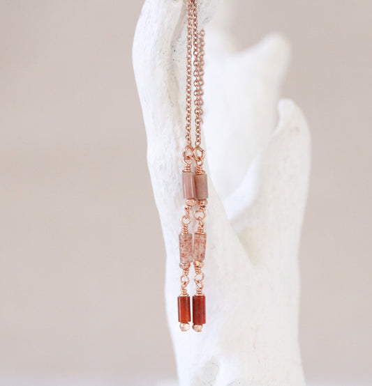 Handmade Indian Agate Threader Earrings: Rose Gold Fill Dangles