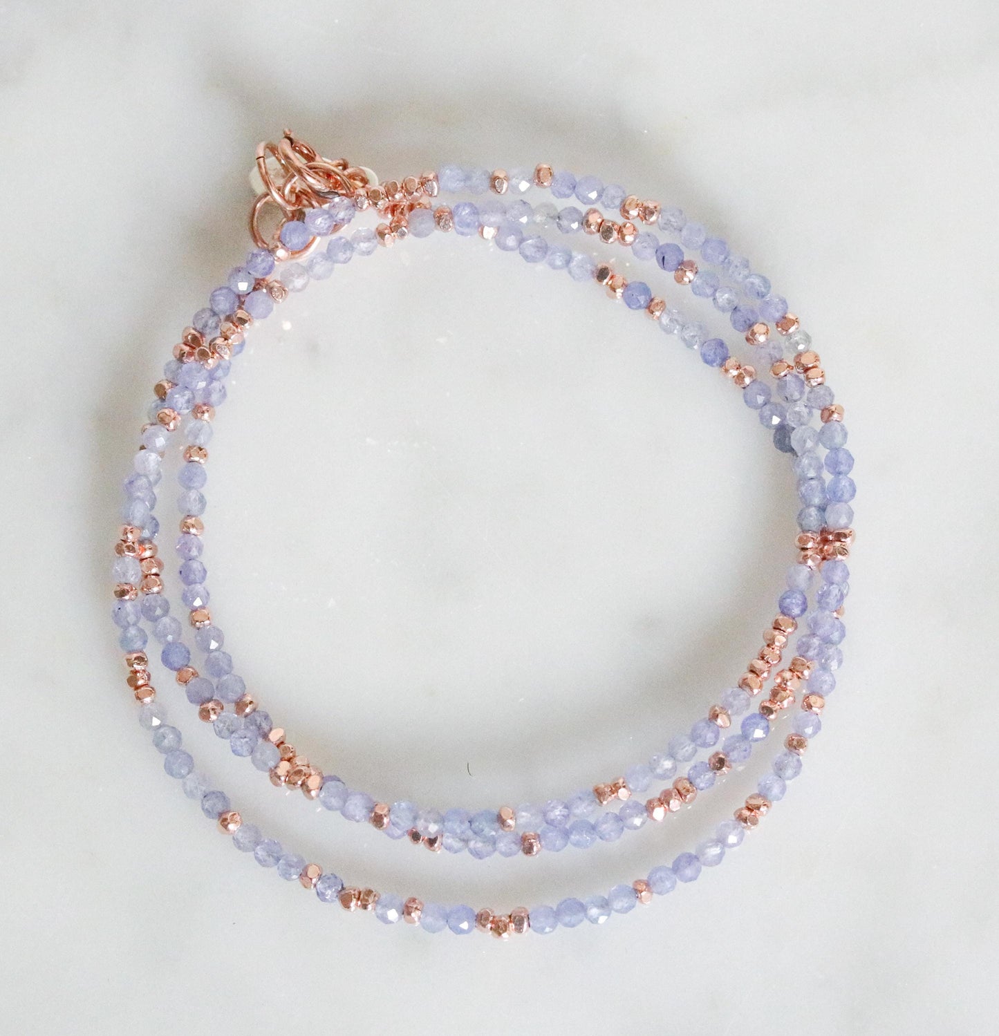 Handmade Tanzanite Wrap Bracelet: Rose Gold Vermeil, December Birthstone
