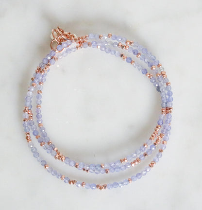 Handmade Tanzanite Wrap Bracelet: Rose Gold Vermeil, December Birthstone