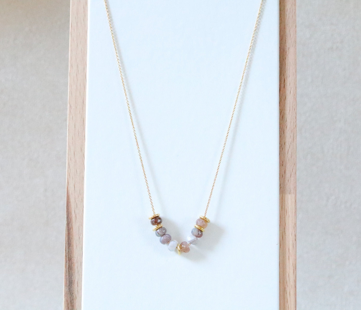 Faceted Botswana Agate Rondelle Necklace: Adjustable Gold Filled Chain