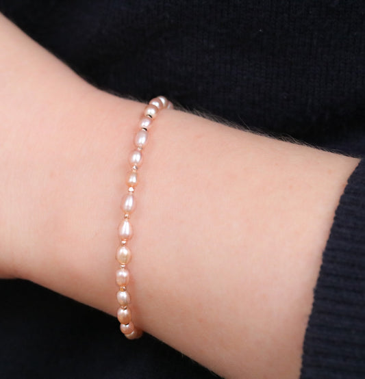 Pink Baroque Pearl Bracelet: Rose Gold Vermeil, June Birthstone