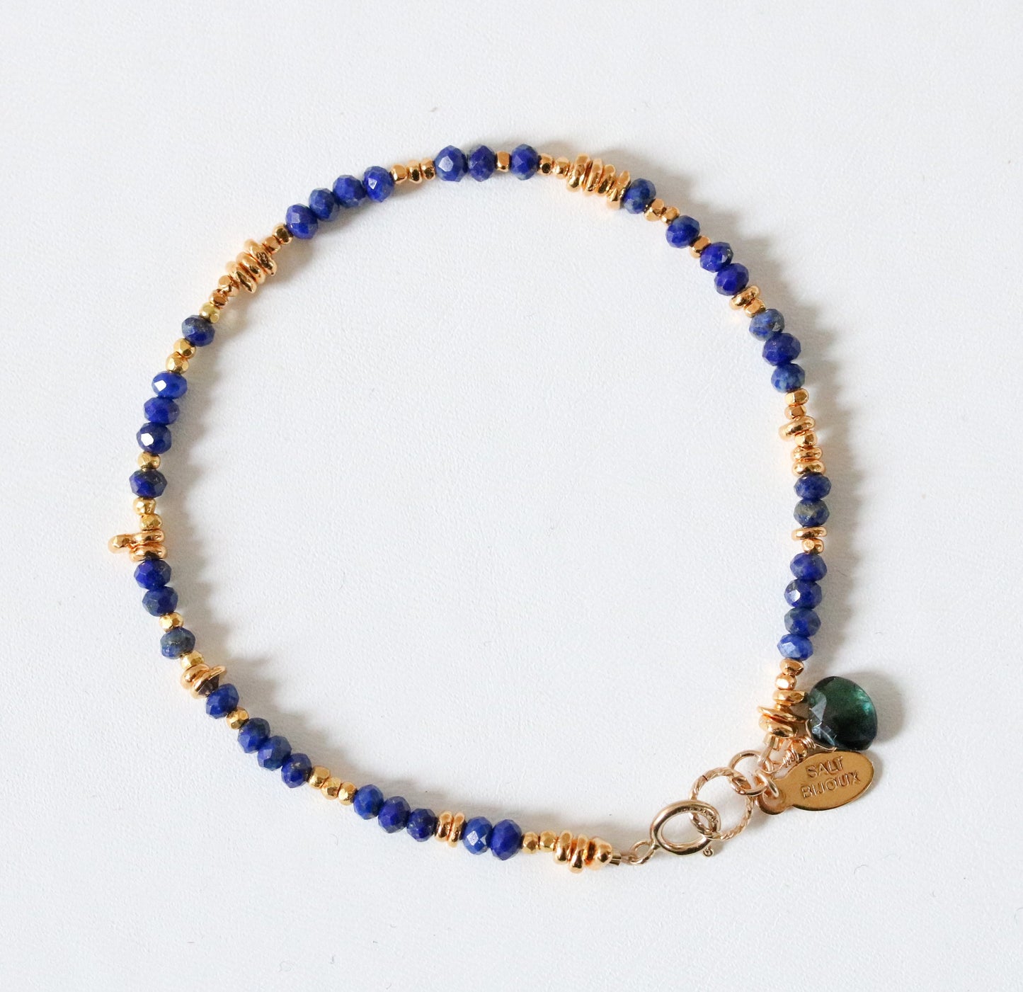 Handmade Gold Lapis Lazuli Bracelet with Tourmaline Charm