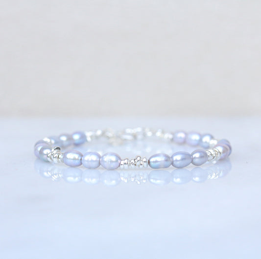 Freshwater Pearl Bracelet: Solid Silver Nugget Bead, June Birthstone