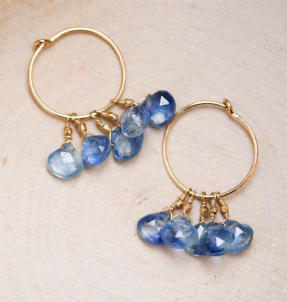Handmade 14k Gold Filled Kyanite Hoop Earrings: Shimmering Sky Blue