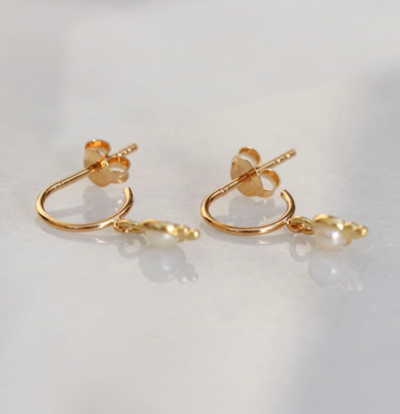Gold Vermeil Freshwater Pearl Huggie Hoop Earrings