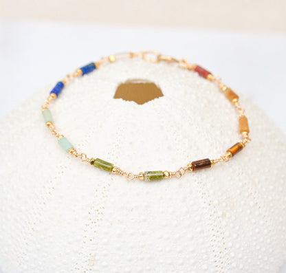 7 Chakra Gemstone Gold Fill Bracelet: Karen Hill Tribe Beads
