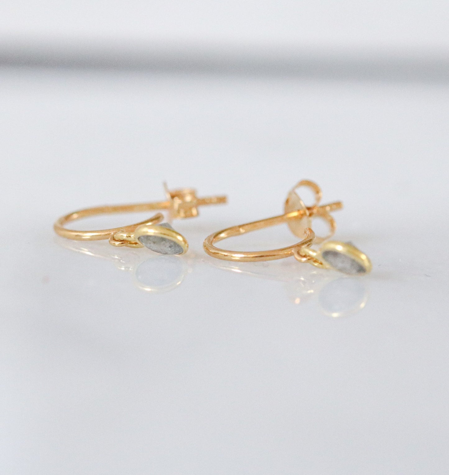 Dainty Labradorite Gold Vermeil Huggie Hoop Earrings