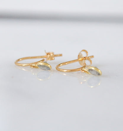 Dainty Labradorite Gold Vermeil Huggie Hoop Earrings