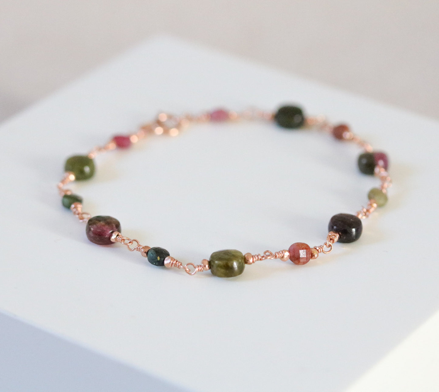 Rose Gold Watermelon Tourmaline Bracelet: Faceted Gemstone Jewelry