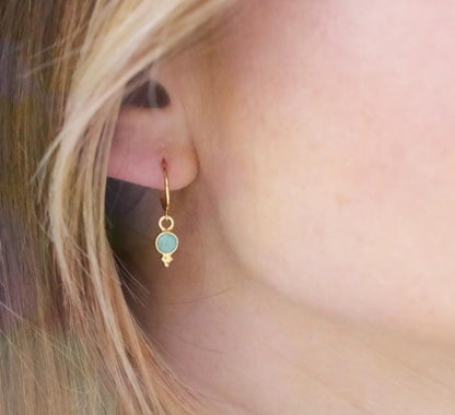 Amazonite Gold Vermeil Huggie Hoop Earrings: Dainty Gemstone Jewelry