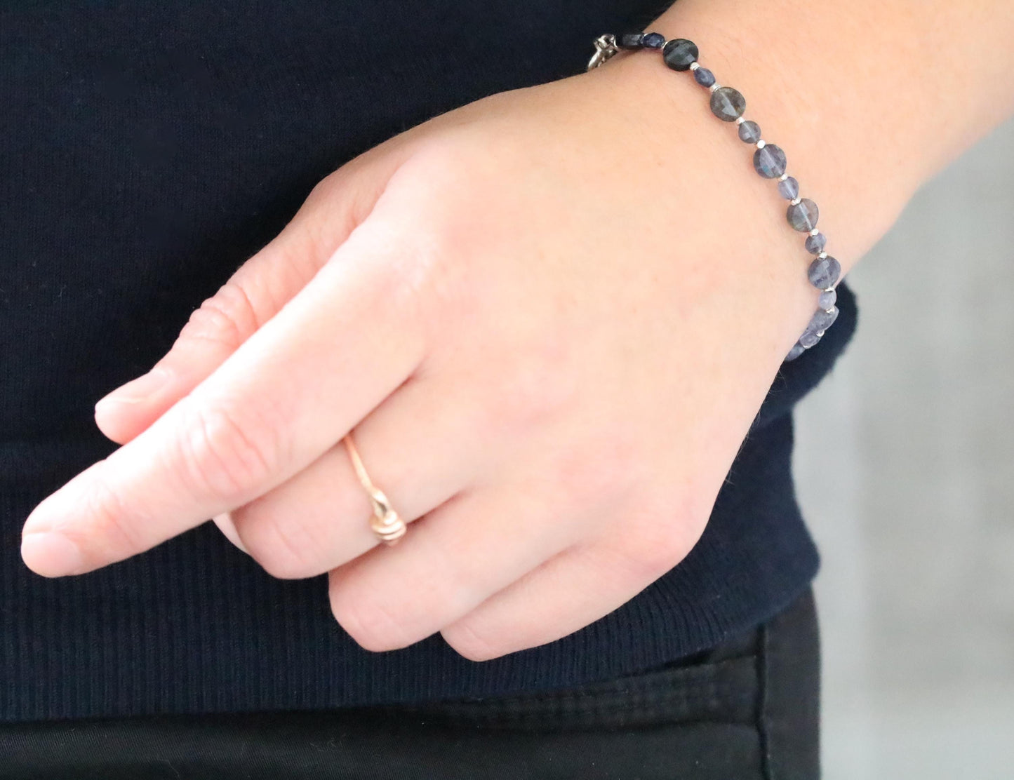 Ombré Iolite Bracelet: Sterling Silver Faceted Coin Jewelry