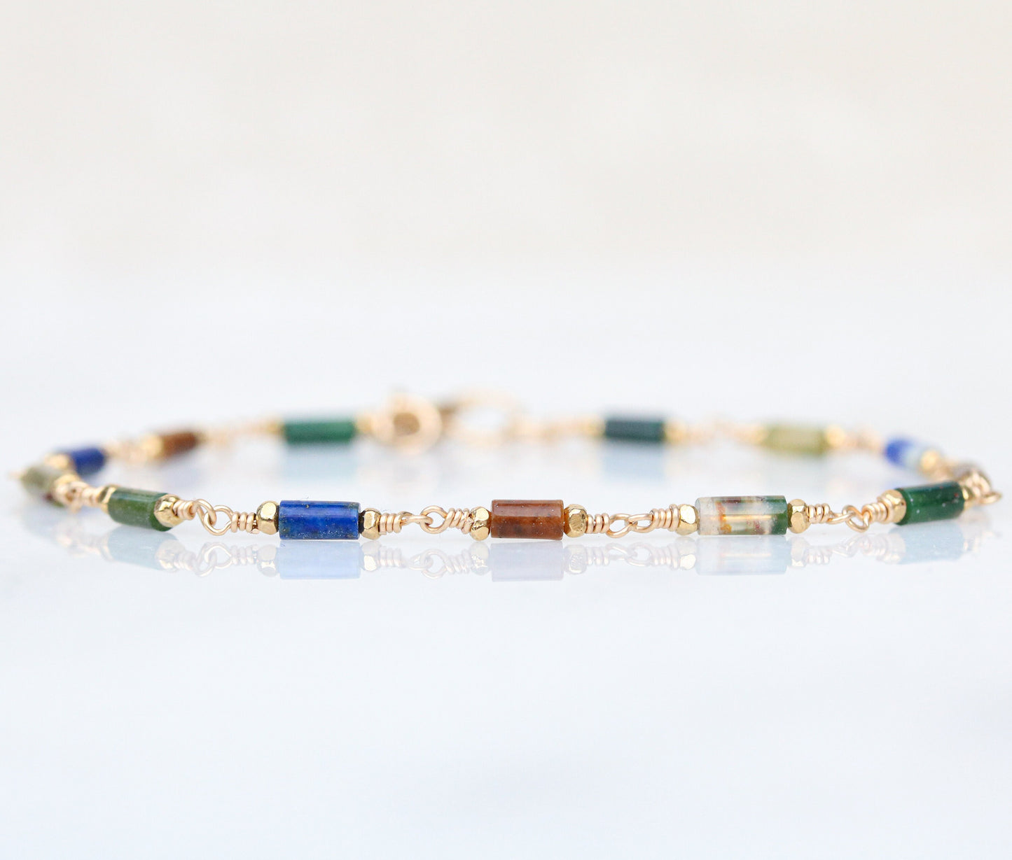 Lapis Lazuli Agate Bracelet: Gold Fill Chain, Karen Hill Tribe Beads