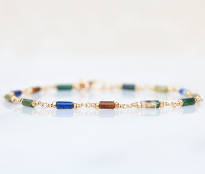 Lapis Lazuli Agate Bracelet: Gold Fill Chain, Karen Hill Tribe Beads