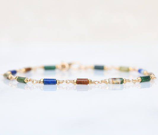 Lapis Lazuli Agate Bracelet: Gold Fill Chain, Karen Hill Tribe Beads