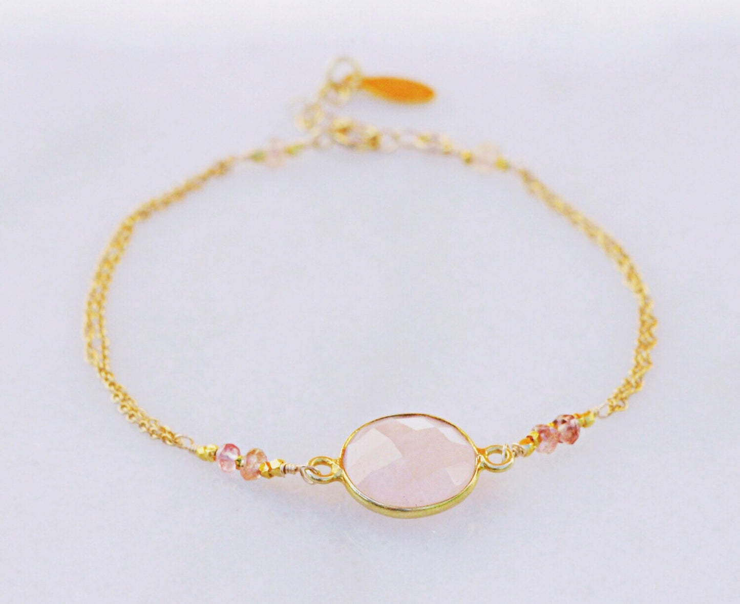 Handmade Rose Quartz Gold Bracelet: Adjustable Gemstone Jewelry