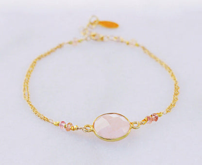 Handmade Rose Quartz Gold Bracelet: Adjustable Gemstone Jewelry
