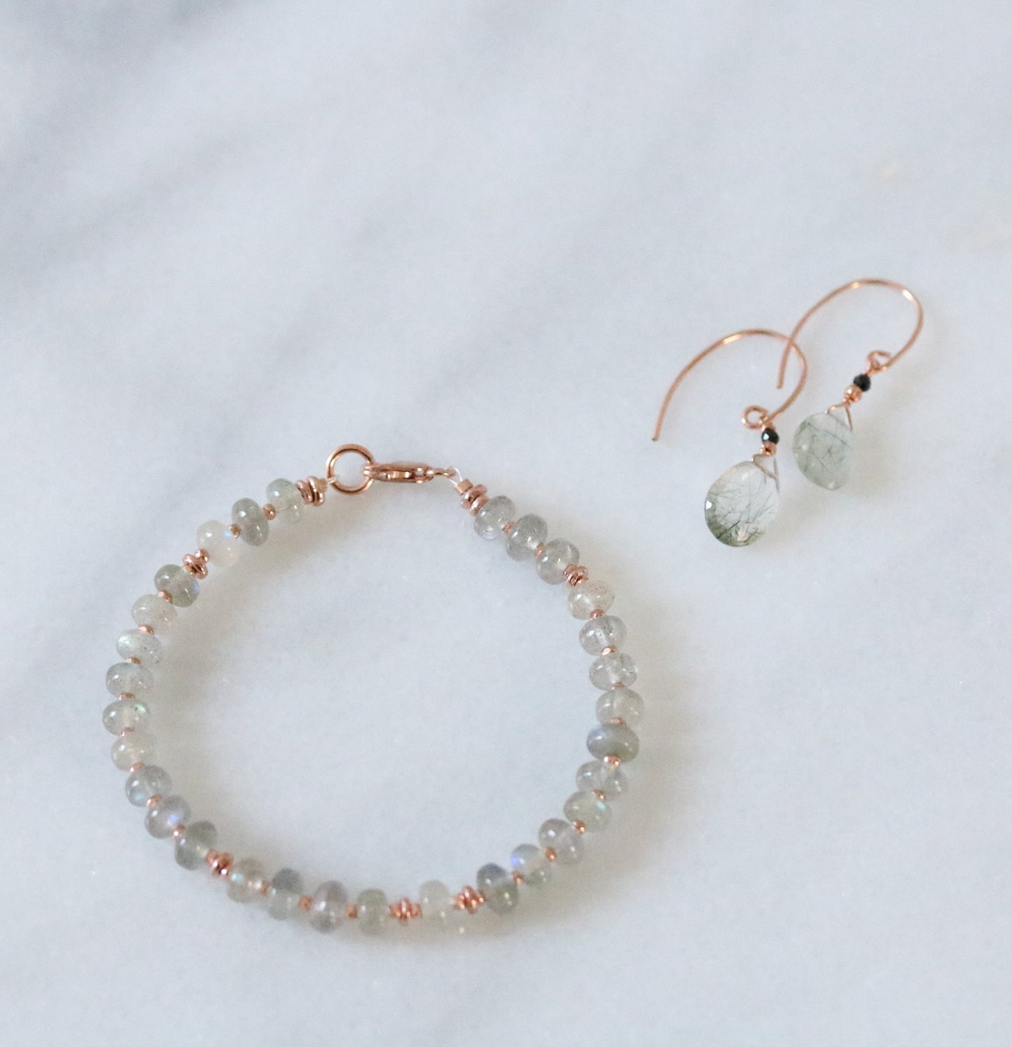 Labradorite Bracelet: 14k Rose Gold Filled with Karen Hill Tribe Beads