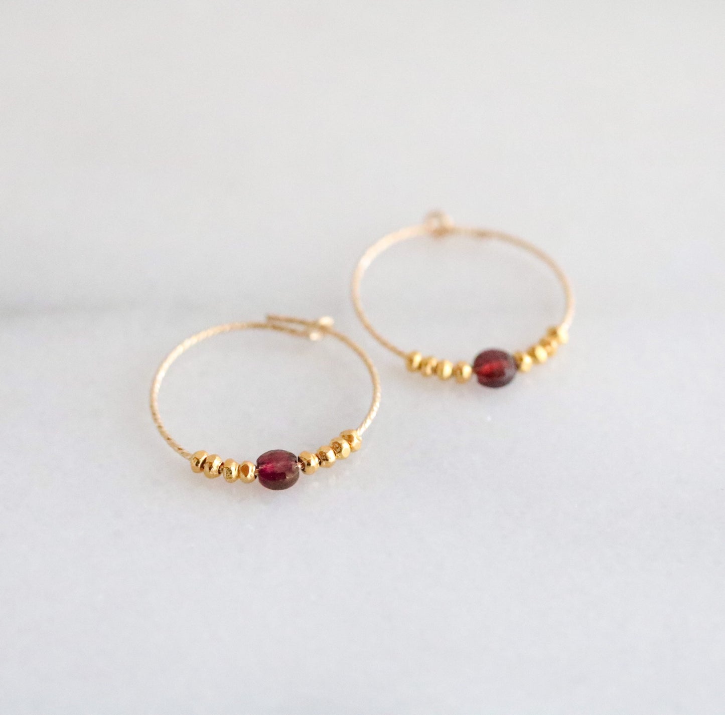 Faceted Garnet Gold Filled Hoops: January Birthstone Earrings