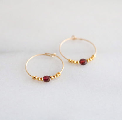 Faceted Garnet Gold Filled Hoops: January Birthstone Earrings