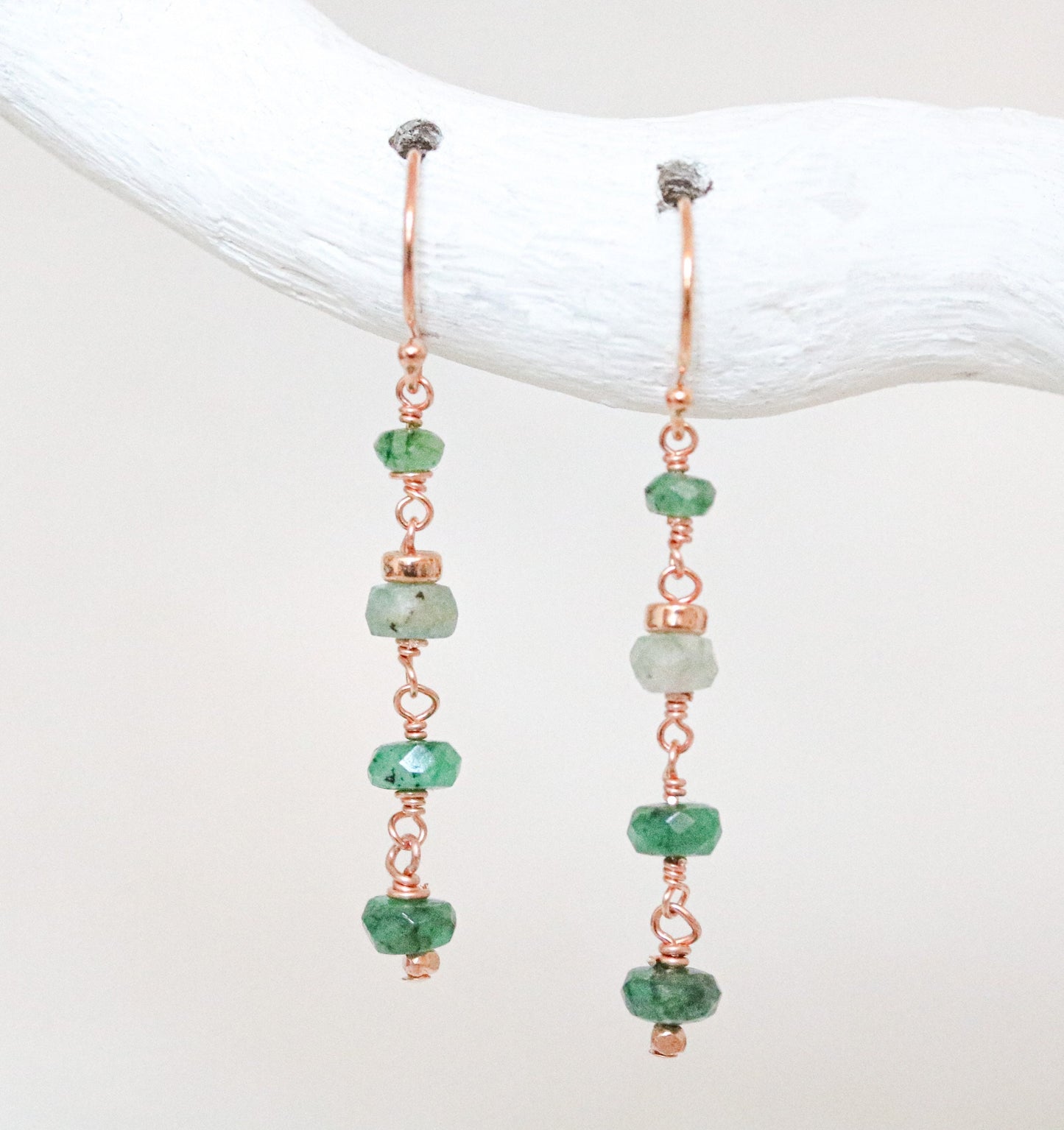 Handmade Emerald Rose Gold Earrings: Karen Hill Tribe Style
