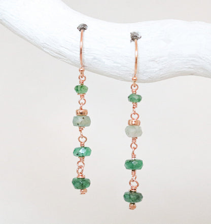 Handmade Emerald Rose Gold Earrings: Karen Hill Tribe Style