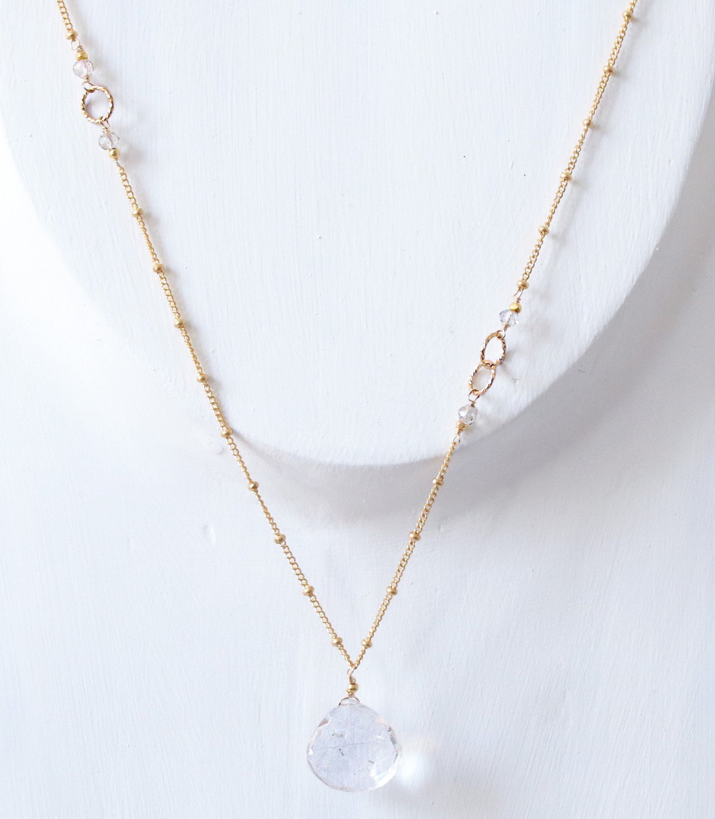 Handmade Rutilated Quartz Gold Ball Chain Necklace - Asymmetric Design