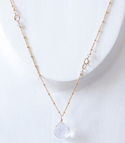 Handmade Rutilated Quartz Gold Ball Chain Necklace - Asymmetric Design