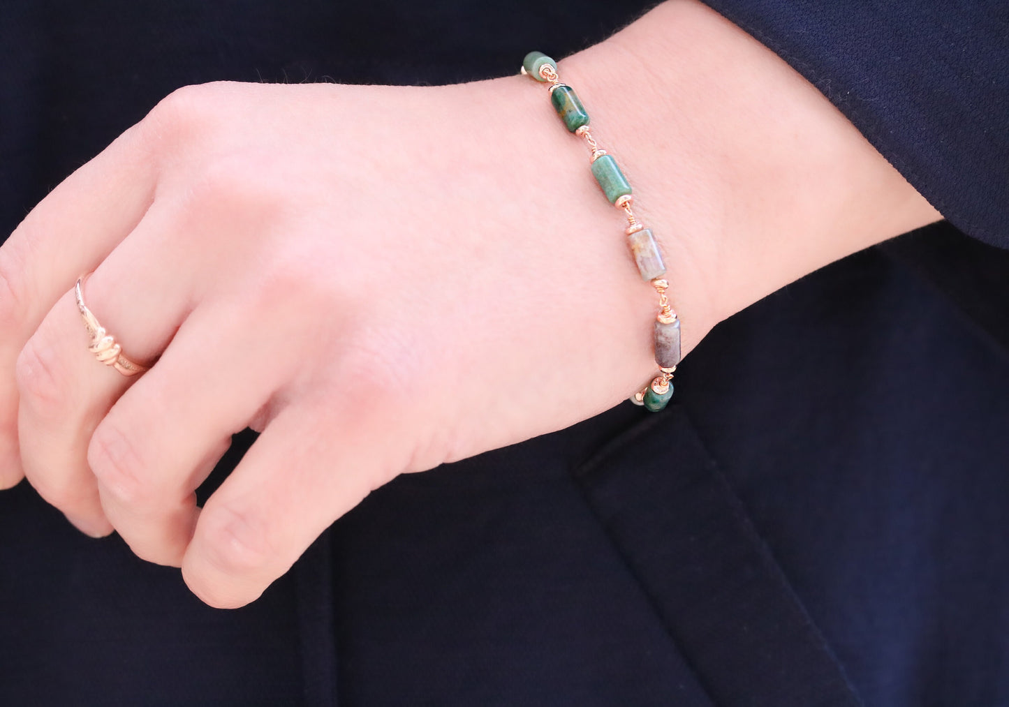 Pastel Indian Agate Bracelet: Rose Gold Chain, Dainty Gemstone Jewelry