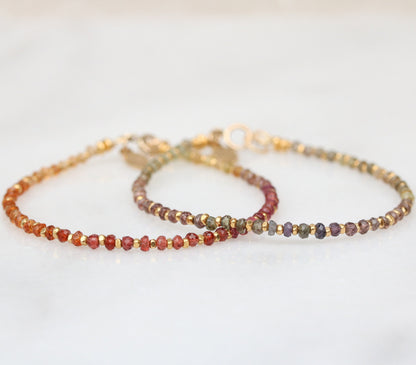 Unique Handmade Sunset Shades Precious Gemstone and Karen Hill Tribe Gold Vermeil Bracelet Gift Idea Birthstone Holistic Jewellery