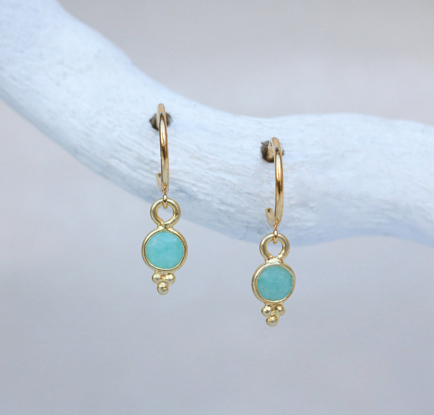 Amazonite Gold Vermeil Huggie Hoop Earrings: Dainty Gemstone Jewelry