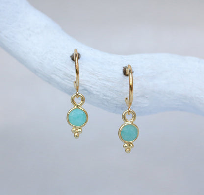 Amazonite Gold Vermeil Huggie Hoop Earrings: Dainty Gemstone Jewelry