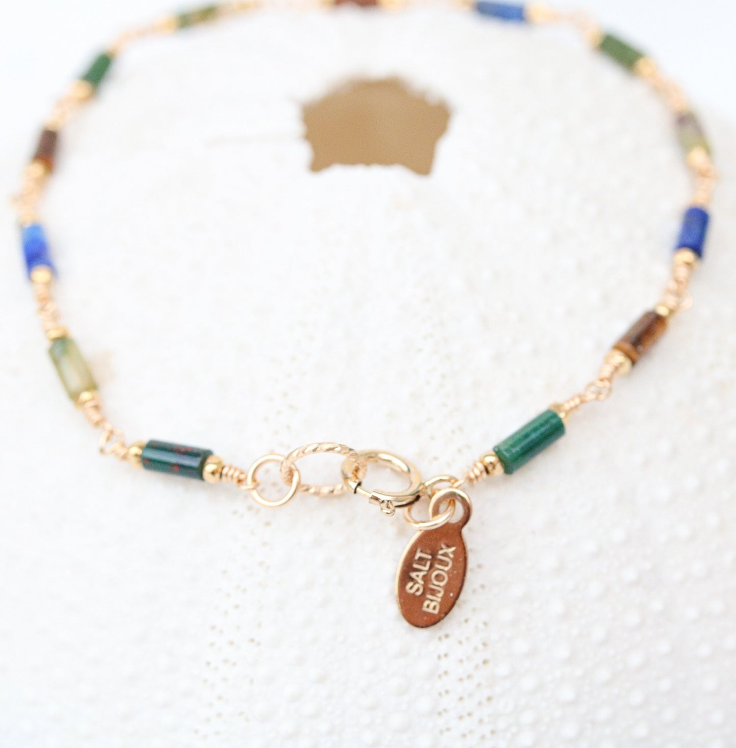 Lapis Lazuli Agate Bracelet: Gold Fill Chain, Karen Hill Tribe Beads