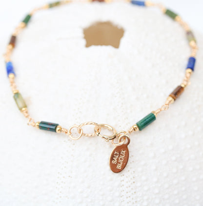Lapis Lazuli Agate Bracelet: Gold Fill Chain, Karen Hill Tribe Beads