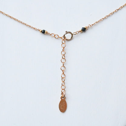 Handmade Labradorite Feather Necklace: Gold Filled Chain, Black Onyx Beads