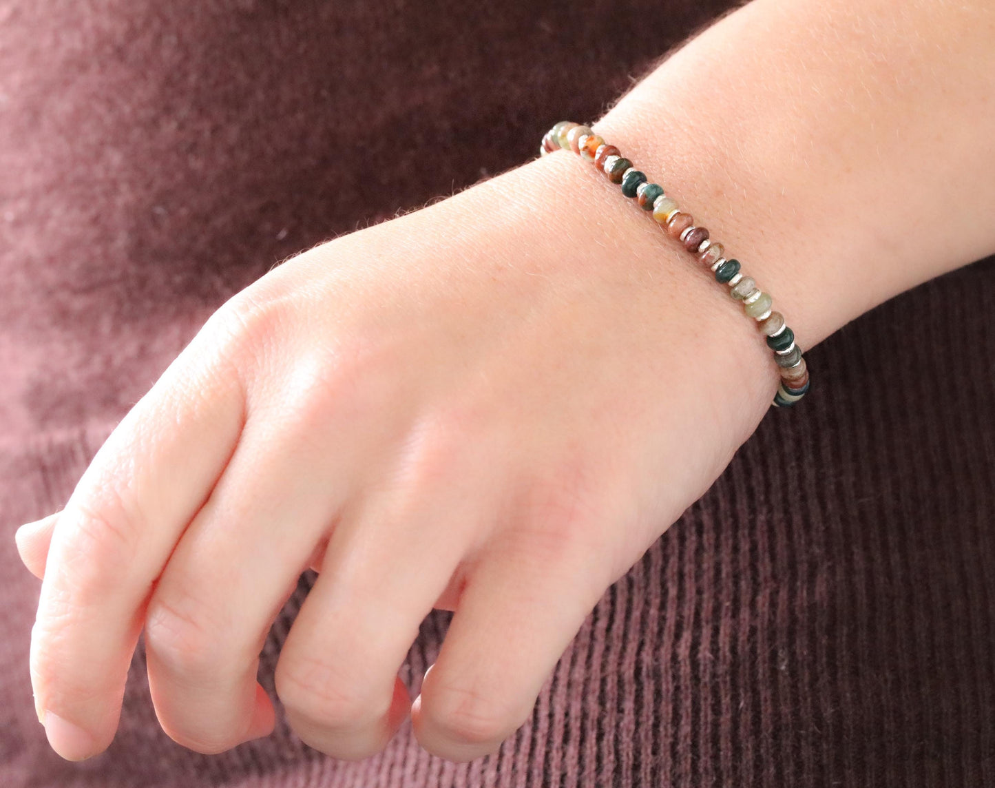 Natural Indian Agate Sterling Silver Rondelle Bracelet
