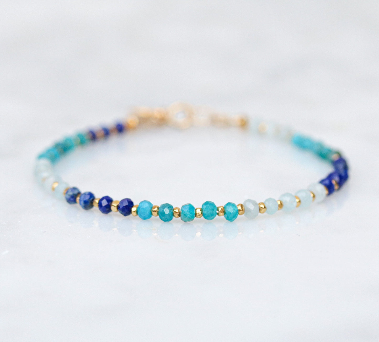Blue Gemstone Stacking Bracelet Set: Gold Filled Karen Hill Tribe Beads