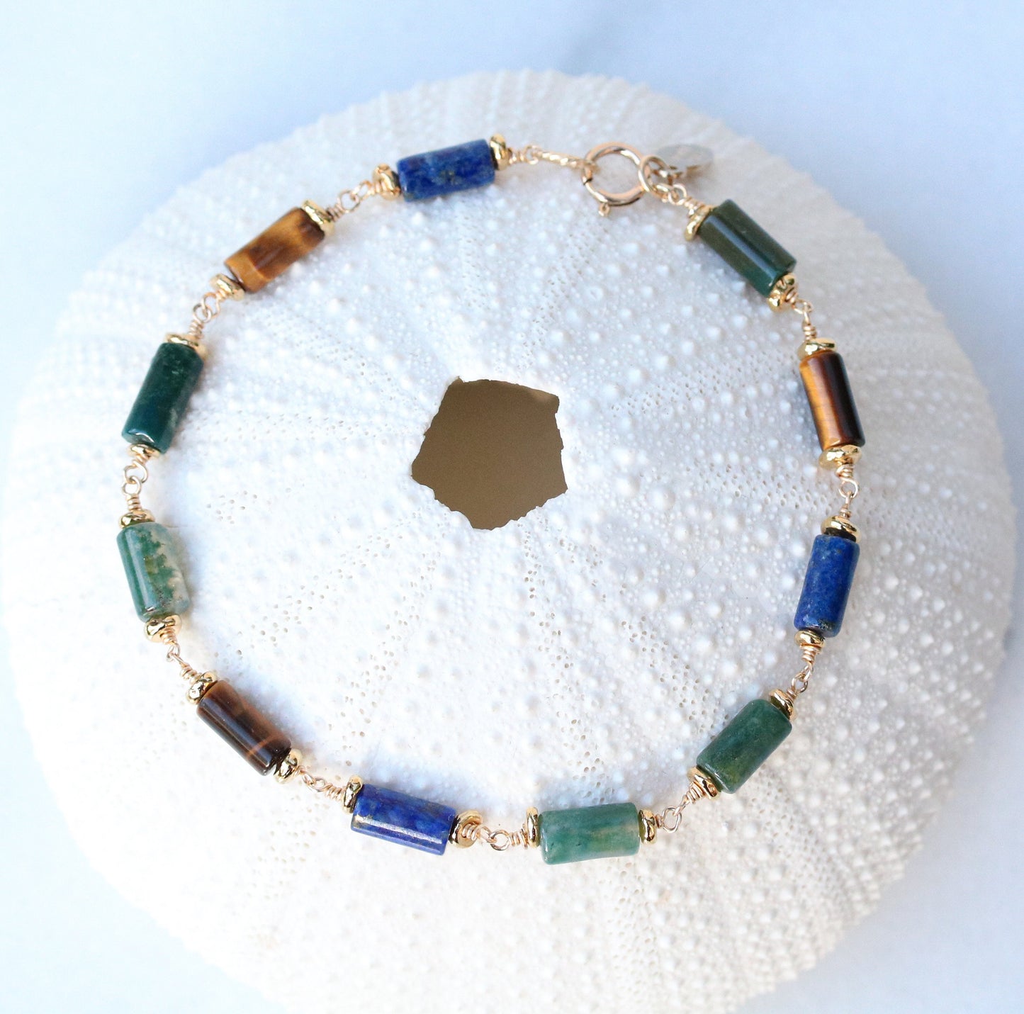 Lapis Lazuli Agate Bracelet: Gold Fill Chain, Karen Hill Tribe Beads